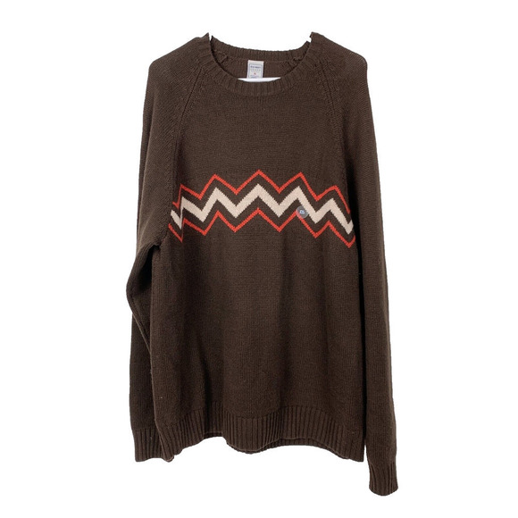 Y2K Old Navy Zig Zag Stripe Lambs Wool Blend Brown Orange Sweater Mens XL New - Picture 1 of 7